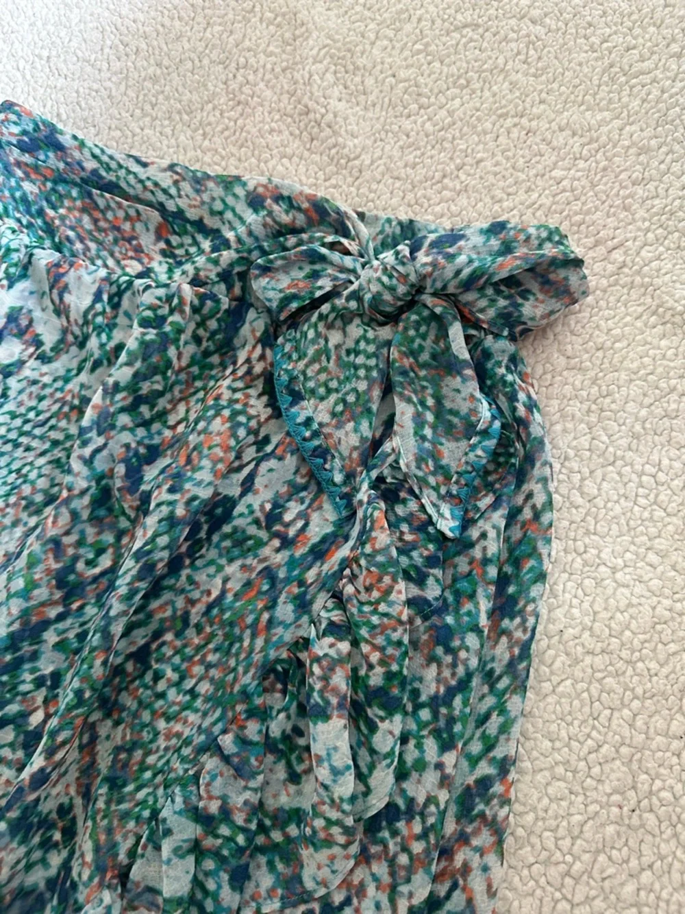 Ramy Brook Snakeskin Smocked Ruffle Maxi Skirt Swim Cover Up Sz L Resort Beach